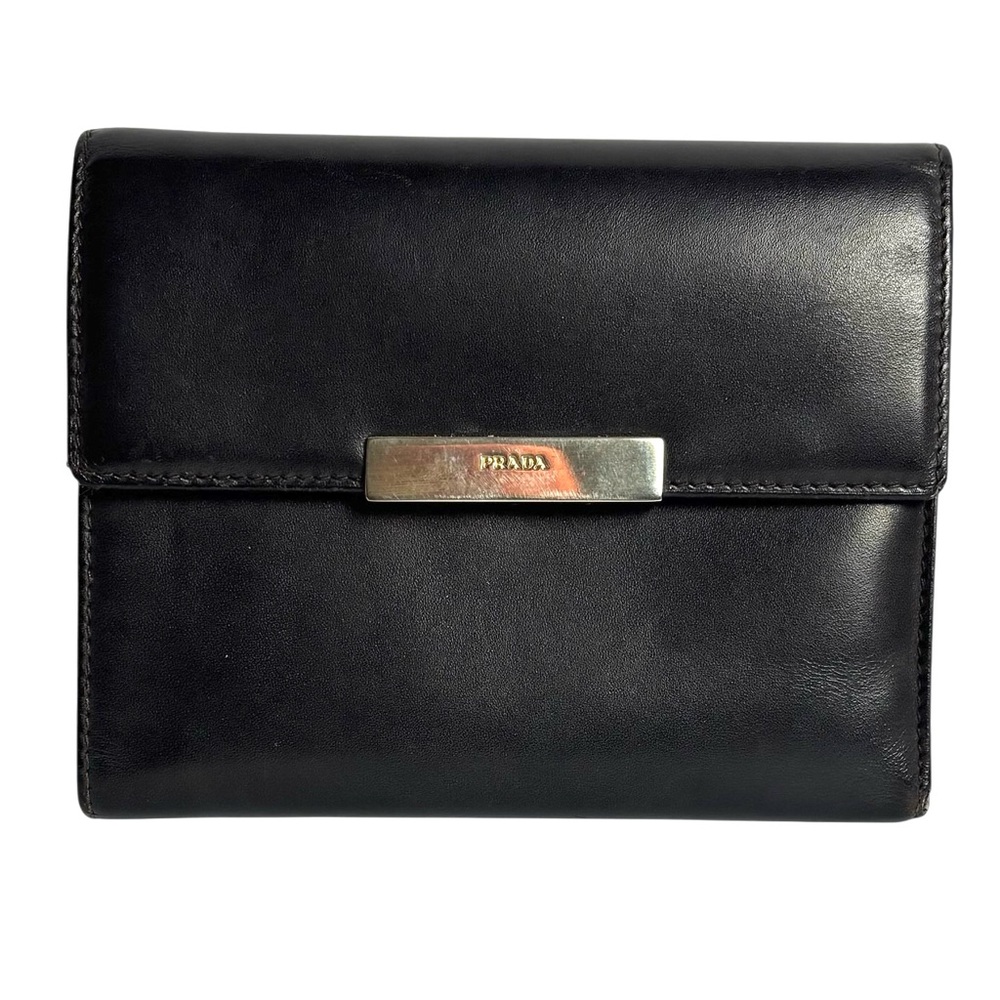 Prada Dark Brown Leather Bi-Fold Wallet with Gold Bar Detail‎ - Picture 2 of 6